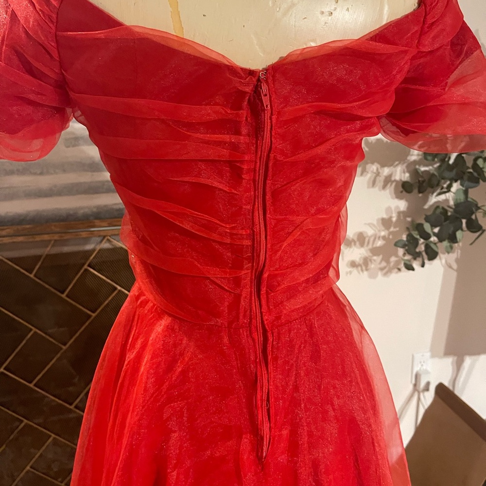 1950s red pinup swing sheer red dress - Picture 5 of 9